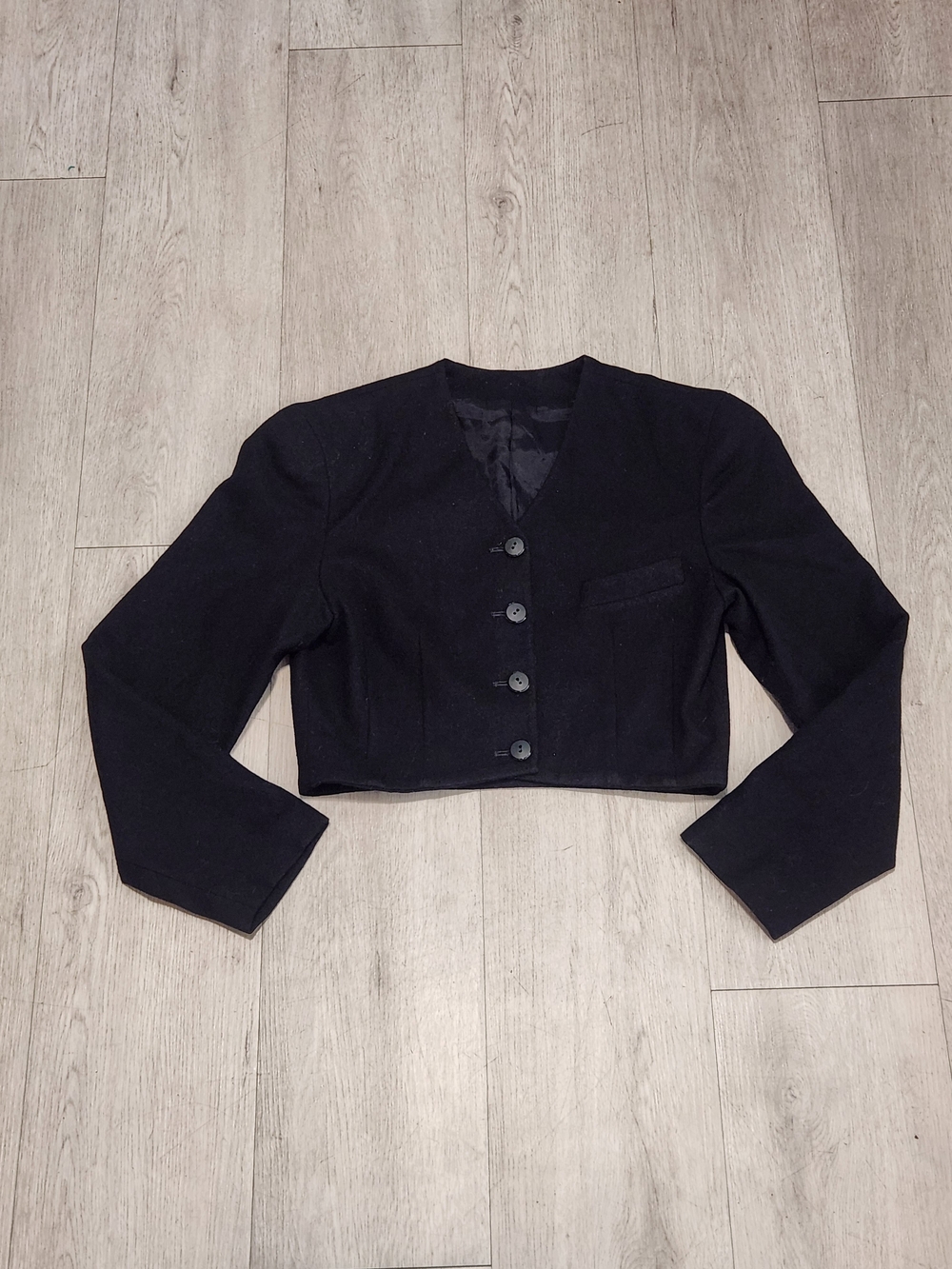 Vtg Kirkland Hall 100% Wool Black Cropped Bolero Blazer USA S